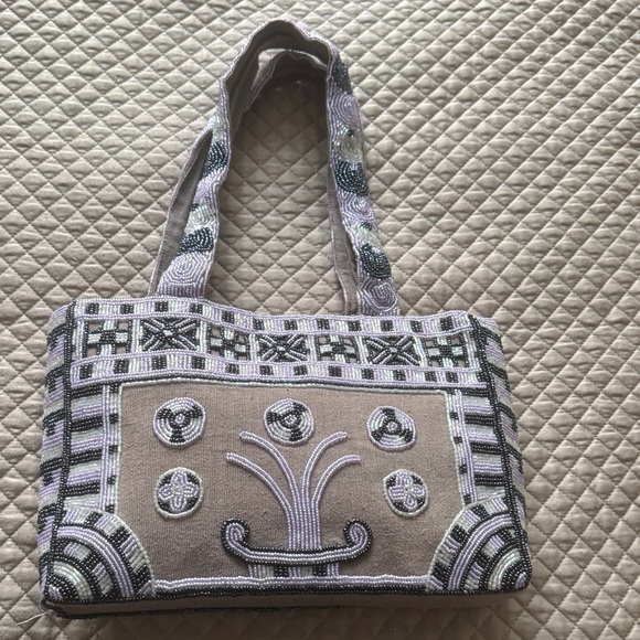 Ipa Nima Handbags - Beaded Ipa Nima  Bag in Taupe and Lilac. made in Vietnam.